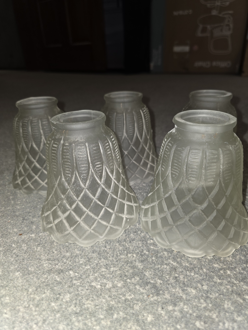 Set of 5 Frosted Glass Lamp Shades with Patterned Texture